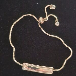 Adjustable Slider Bracelet Gold Tone Tiny Rhinestone